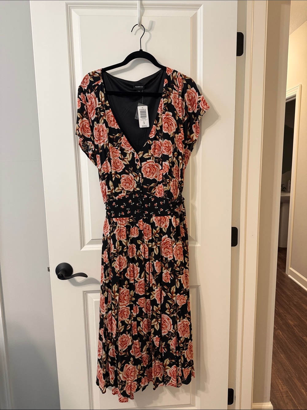 torrid Black Maxi Dress with Pink Rose Print